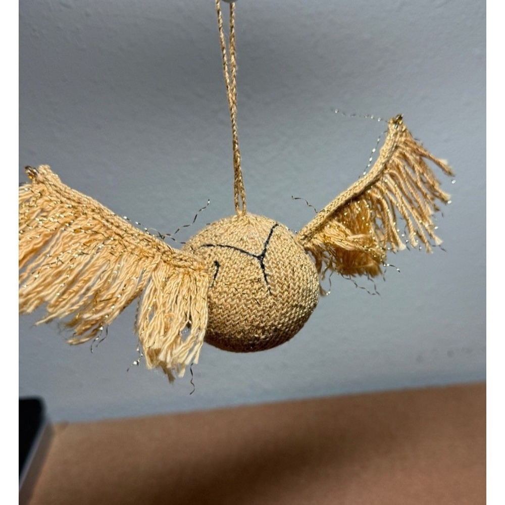Handmade Snitch Knit Ornament Gold Metallic Tinsel Quidditch
